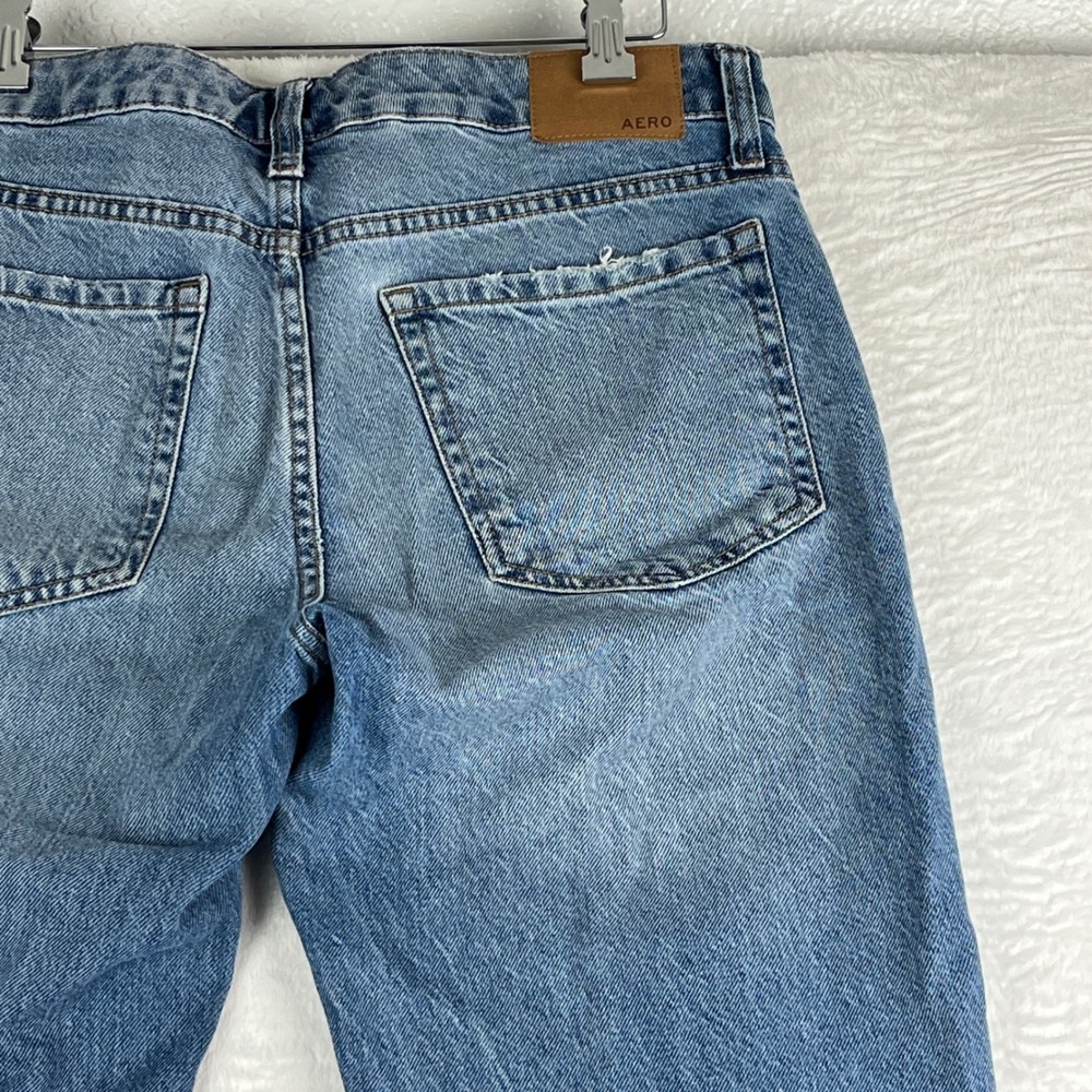 Aeropostale Low Rise Baggy Jeans Womens 4 Regular Blue Distressed Ripped Denim - Picture 7 of 13